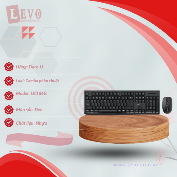 Bộ Bàn phím Chuột không dây Dareu LK186G đen (USB)