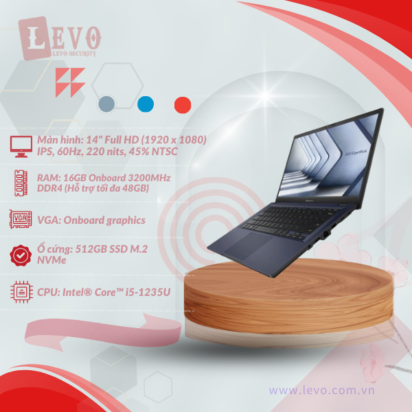 Laptop Asus ExpertBook B1 B1402CBA-EB4202W (i5-1235U/ Onboard graphics/ 16GB/ 512GB/ Windows 11)