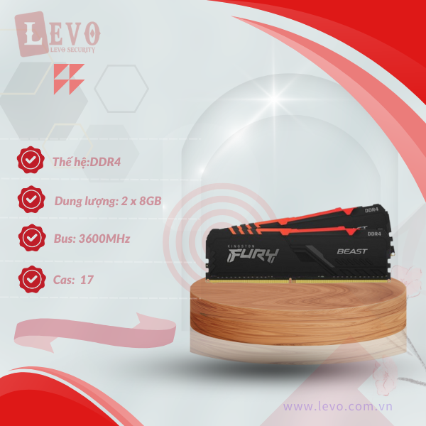 RAM desktop Kingston Fury Beast RGB (2 x 8GB) DDR4 3600MHz (KF436C17BBAK2/16)